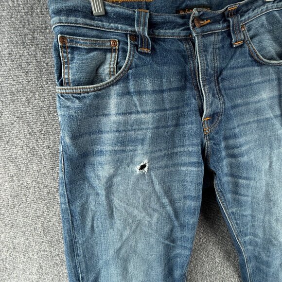 Nudie Jeans Men Denim Jeans Steady Eddie Orange Crinkle Blue Cotton ACTL 33X28 - Picture 2 of 16